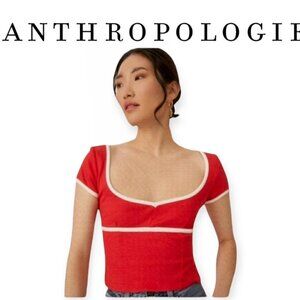 Anthropologie Maeve Sweetheart Ponte Top Red/White Size M NWT